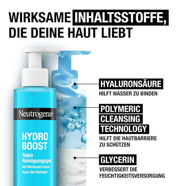 Neutrogena Hydro Boost Aqua Reinigungsgel sanfte Gesichtsreinigung mit Hyaluronsäure und Glycerin für alle Hauttypen, 200ml