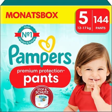 Pampers Baby Nappies Pants Size 5 Premium Protection Junior 144 Nappies Monthly Box